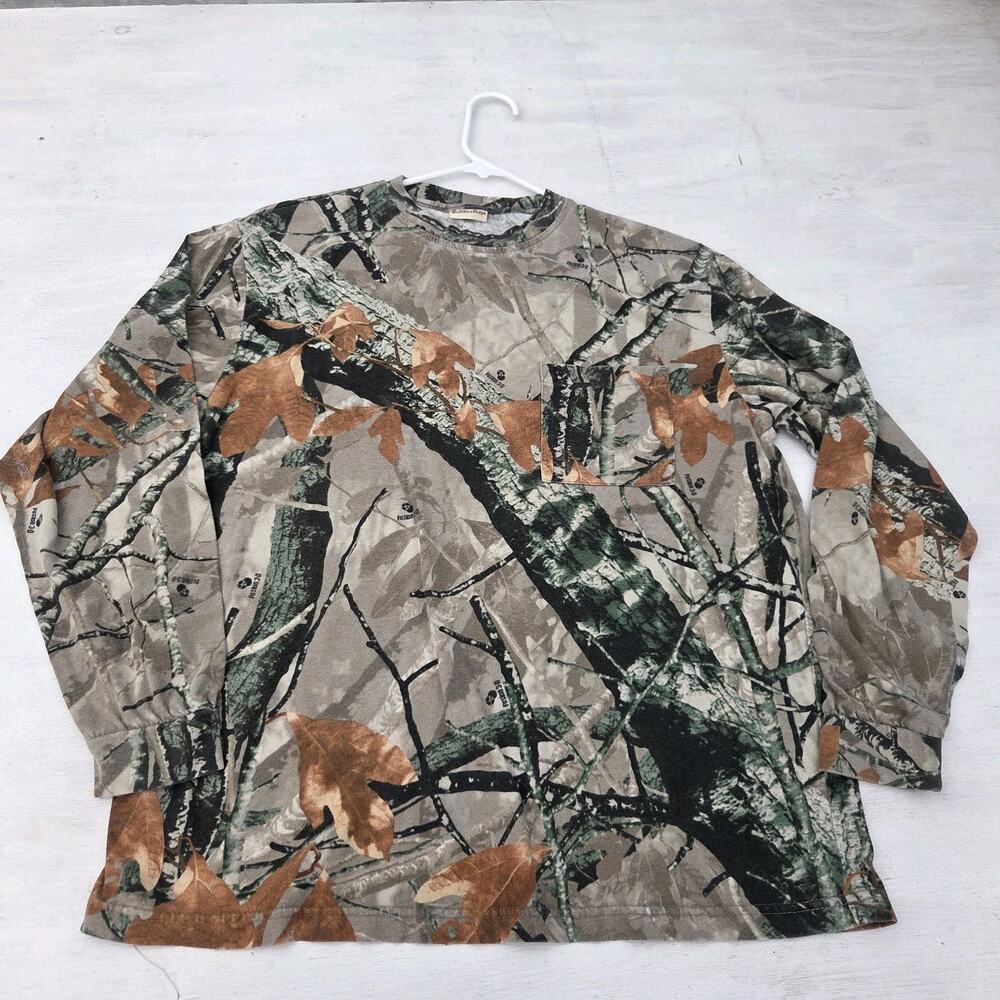 Vtg Outfitters Ridge Mens L Fusion 3D Camo Long Sleeve Pocket T-shirt Hunting